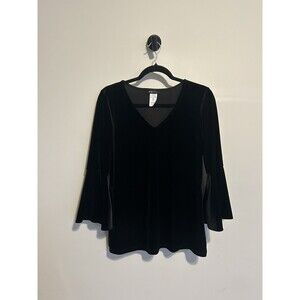 Vintage Y2K 00s Gothic Velvet V-Neck Bell Sleeve Top Medium Whimsygoth